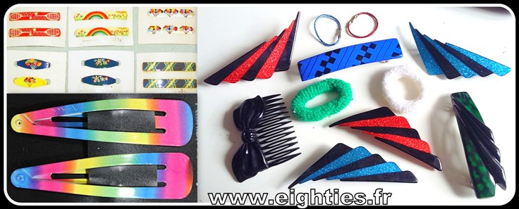 barrettes et accessoires cheveux coiffure vintage années 80 lycée